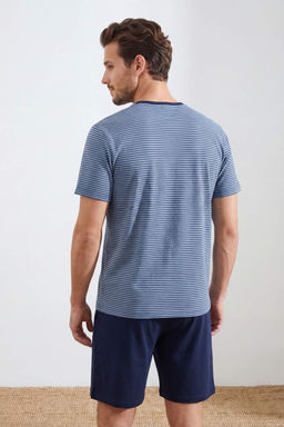 Lacivert Regular Fit Cizgili Pamuklu Pijama Tak?m? TMNSS26PT00015