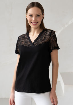 Футболка с кружевом.арт.406-2,черная