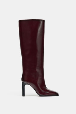 LEATHER BLOCK HEEL BOOTS - Zara фото 3