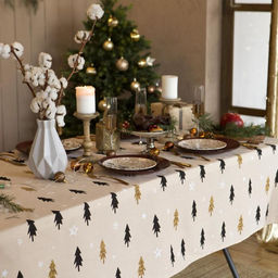 Скатерть новогодняя «Доляна» Christmas mood=146×220+/- 3 см, 100% хлопок, рогожка 164 г/м²