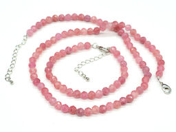 Бусы с браслетом из камня кальцит граненые 6мм цв.розовый кварц, 45см, 18см