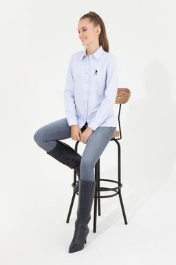 U. S. Polo Assn Женская голубая базовая рубашка с длинным рукавом - U.s. polo assn фото 4