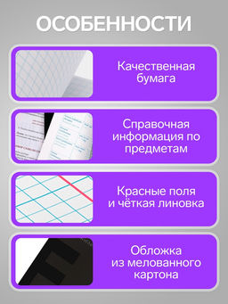 Цена за 4 шт. Предметная тетрадь по английскому языку Calligrata TOP. BlackTone, 48 листов, в клетку, со справочным материалом, обложка из мелованного картона