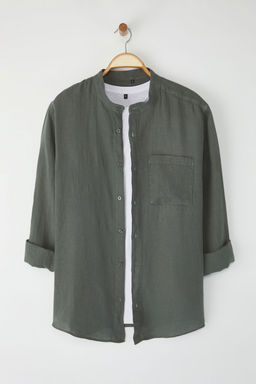 Trendyolmilla Man Haki Limited Edition %100 Keten Oversize Fit Gomlek TMNSS25GO00058  фото 5