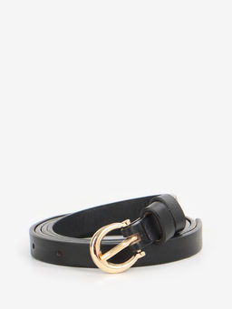 Ремень женский тонкий, 110×1.3 см, пряжка металл золотистая, полукруглая, чёрный