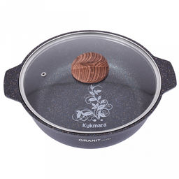 Кастрюля с антипригарным покрытием 3л, д29см "Granit Ultra", h8,5см, стеклянная жаропрочная крышка, ручка из термостойкого пластика, голубой гранит (Россия) - можно использовать металлические кухонные принадлежности