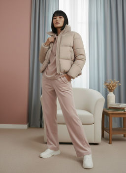 Костюм из велюра со съемным капюшоном и резинкой в комплекте OD-1009-1 розовый