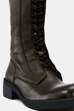 LEATHER LACE-UP ANKLE BOOTS - Zara фото 7