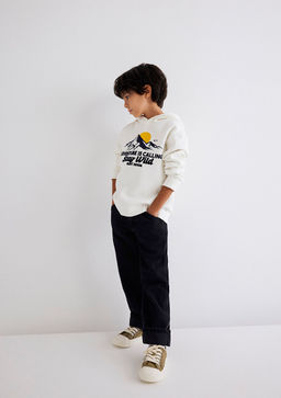 Kapusonlu Bask?l? Beyaz Sweatshirt