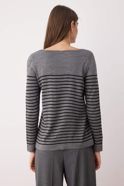 Antrasit Basic Cizgili Triko Kazak TWOAW23KZ01846 - Trendyolmilla фото 4