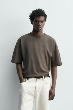 CAMISETA REGULAR FIT LAVADA / Gris topo - Zara фото 2