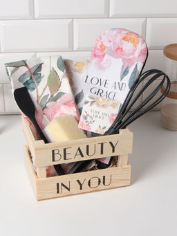 Кухонный набор Этель Love and grace: полотенце, варежка-прихватка, лопатка, венчик, губка