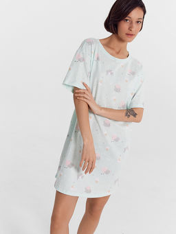 Сорочка ночная женская мятная с котиками