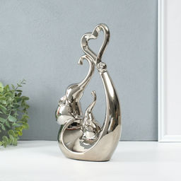 Фигурка керамика Слоники с сердцем. Абстракция, серебро, 8.5?18.5?29.3 см