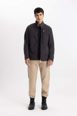 Флисовый кардиган стандартного кроя с воротником-стойкой - Defacto фото 2