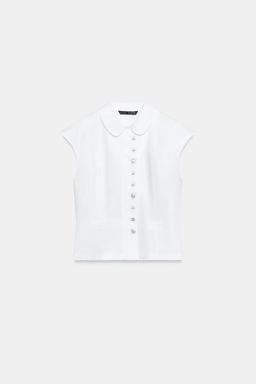 TOP GABARDINA BOTONES / Blanco