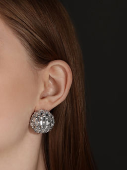 Серьги со стразами QF Блеск объёмные, белые в серебре