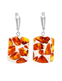 Пёстрые прямоугольные серьги с натуральным янтарём Далматин