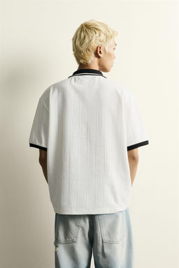 POLO RELAXED FIT  ESTRUCTURA TEXTO BORDADO / Blanco roto - Zara фото 3