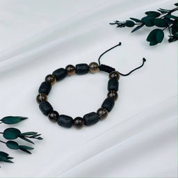 Браслет регулируемый из Лавы и Раухтопаза от 18 см