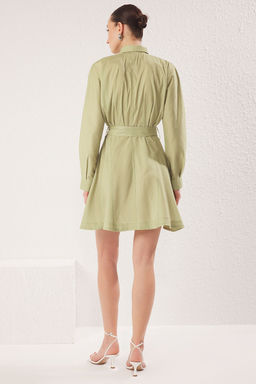 Yag Yesil Cizgili Kusakl? K?sa / Mini Dokuma Elbise TWOAW25EL00154