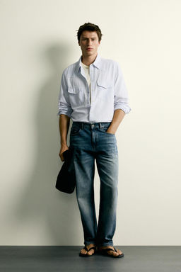 CAMISA WESTERN REGULAR FIT ALGOD?N - LINO / Azul cielo