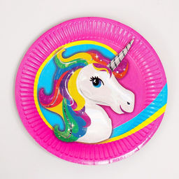 Набор бумажной посуды Единорог жемчужная фольга, 6 тарелок, 1 гирлянда, 6 стаканов, 6 колпаков - Страна карнавалия фото 4