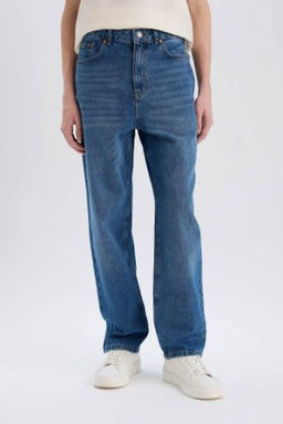 Baggy Fit Genis Kal?p Normal Bel Genis Paca Pamuklu Soluk Efektli Jean Pantolon