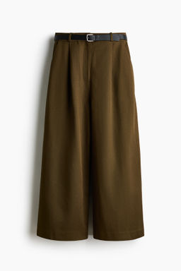 Pantal?n culotte en mezcla de lino con cintur?n