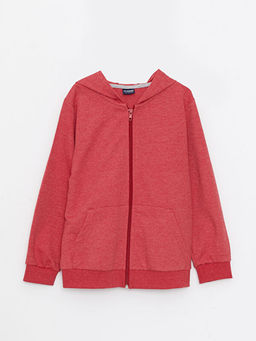 Kap??onlu Basic Uzun Kollu Erkek ?ocuk Fermuarl? Sweatshirt