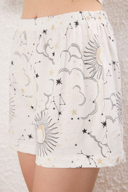 Trendyolmilla Ekru %100 Pamuklu Galaksi Desenli Sortlu Orme Pijama Tak?m? THMSS25PT00337  фото 4