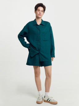 Рубашка женская изумрудно-зеленая из льна и вискозы изумруд 122955-1/1 - Mark formelle фото 5