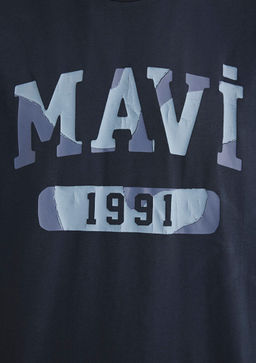 Mavi 1991 Bask?l? Lacivert Tisort  фото 5