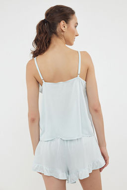 Trendyolmilla Ac?k Pembe Cilek Nak?sl? F?rf?rl? Ip Ask?l? Viskon Sortlu Dokuma Pijama Tak?m? THMSS24PT00195  фото 9