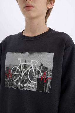 Толстый свитшот с принтом для мальчиков с круглым вырезом - Defacto фото 5