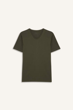 Slim Fit Dar Kesim V Yaka Basic Duz K?sa Kollu Tisort - Defacto фото 5