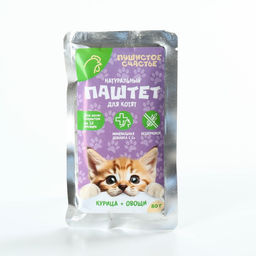 Пушистое счастье Беззерновой паштет курица+овощи, 80 г для котят