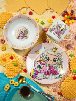 Набор посуды кер 3пр. Принцесса и единорог (тарелка 17.5см, салатник 15см, кружка 230мл) 435314 /Dan