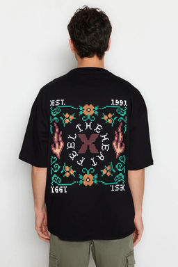 TRENDYOL MAN Siyah Oversize/Genis Kesim Bask?l? %100 Pamuk T-Shirt TMNSS25TS00067 - Trendyolmilla фото 14