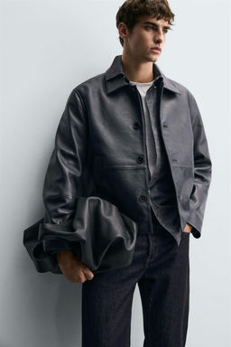 BOXY FIT LEATHER JACKET - Zara фото 6