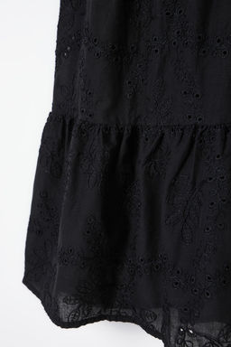 Siyah Belden Ac?lan Midi Brode Astarl? Dokuma Elbise TWOSS23EL00156