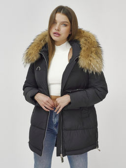 Куртка Бренд Visdeer ПРЕМИУМ КЛАССА зимняя с мехом ЕНОТА, черного цвета