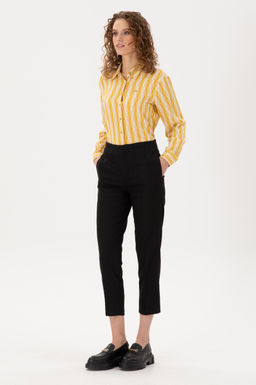 Kad_n Siyah Carrot High Waist Fit Kanvas Pantolon