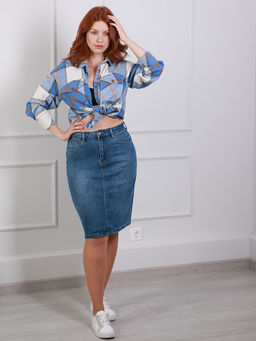 Юбка джинсовая прямая больших размеров - Almond фото 7