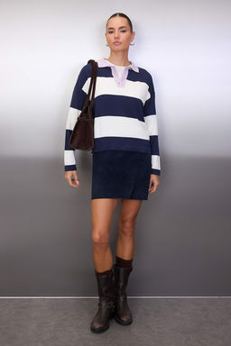 Wardrobe Essentials Pembe Premium Iplik/Ozel Iplikli Genis Kal?p Cizgili Triko Kazak TWOAW26KZ00195 - Trendyolmilla фото 12