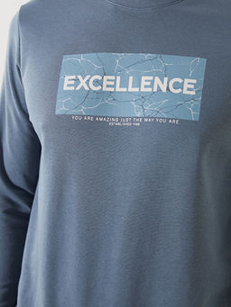 Bisiklet Yaka Uzun Kollu Bask?l? Erkek Sweatshirt