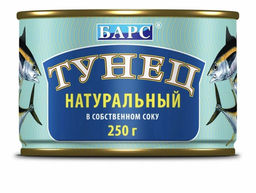 Цена аз 2шт. Тунец нат. в соб.соку с/к 250грх24шт "БАРС" №6 NEW (синяя банка), , шт
