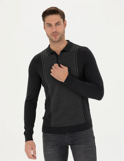 A__k Gri Melanj Slim Fit D__meli Polo Yaka Triko Kazak