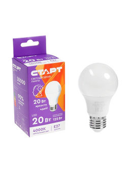 Цена за 2 шт. Лампа светодиодная СТАРТ, 20 Вт, Е27, 4000К, 1600 Лм, холодный (нейтральный) свет