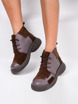 Ботинки 305.927br.Вакса коричневая+корич замша/байка